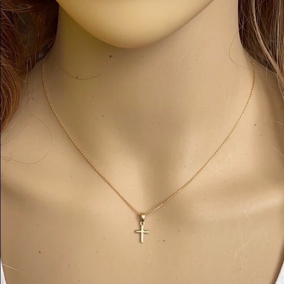 14k Solid Gold Mini Diamond Cross Pendant - Picture 7 of 10